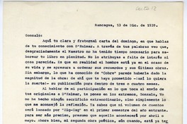 [Carta] 1939 diciembre 13, Rancagüa, Chile [a] Gonzalo Drago  [manuscrito] Oscar Castro.