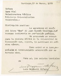 [Carta] 1979 marzo 19, Santiago, Chile [a] Sara Vial  [manuscrito] Luis Droguett Alfaro.
