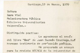 [Carta] 1979 marzo 19, Santiago, Chile [a] Sara Vial  [manuscrito] Luis Droguett Alfaro.