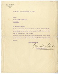 [Carta] 1941 noviembre 7, Santiago, Chile [a] Juan Guzmán Cruchaga  [manuscrito] Domingo Melfi.