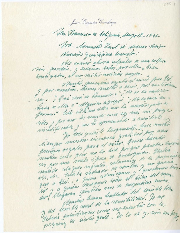 [Carta] 1946 mayo 12, San Francisco, California [a] Consuelo  [manuscrito] Juan Guzmán Cruchaga.