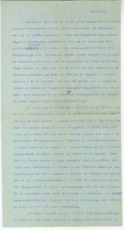 [Carta] [entre 1923 y 1928] julio 11, Santiago, Chile [a] Juan Guzmán Cruchaga  [manuscrito] Marta Brunet.