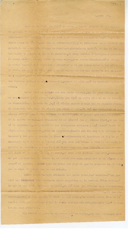[Carta] [entre 1923 y 1928] agosto 22, Santiago, Chile [a] Juan Guzmán Cruchaga  [manuscrito] Marta Brunet.