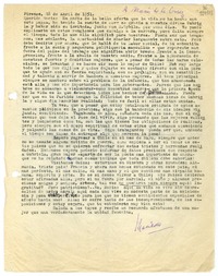 [Carta] 1951 abril 28, Firenze, [Italia] [a] María de la Cruz  [manuscrito] Matilde Ladrón de Guevara.