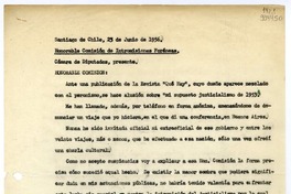 [Carta] 1956 junio 23, Santiago de Chile [a] Honorable Comisión de Intromisiones Foráneas, Cámara de Diputados  [manuscrito] Matilde Ladrón de Guevara.