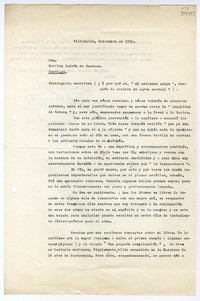 [Carta] 1956 septiembre, Valparaíso [a] Matilde Ladrón de Guevara, Santiago  [manuscrito] Osvaldo Gianini.