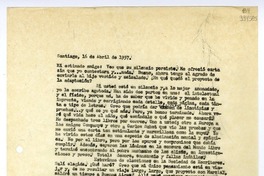 [Carta] 1957 abril 16, Santiago [a] Mi estimado amigo [Carlos Sabat]  [manuscrito] Matilde Guevara.