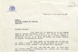 [Carta] 1995 mayo 3, Valparaíso, Chile [a] Matilde Ladrón de Guevara  [manuscrito] Andrés Aylwin Azócar.