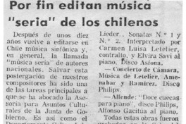 Por fin editan música "seria" de los chilenos