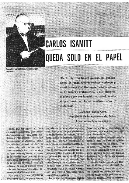 Carlos Isamitt queda sólo en el papel