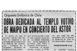 Obra dedicada al templo votivo de Maipú en Concierto del Astor Orquesta Sinfónica de Chile.
