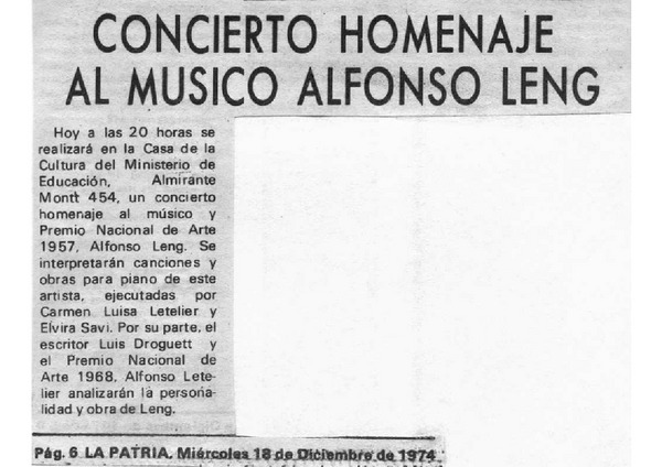Concierto homenaje al músico Alfonso Leng