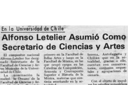 Alfonso Letelier asumió como secretario de Ciencias y Artes En la Universidad de Chile