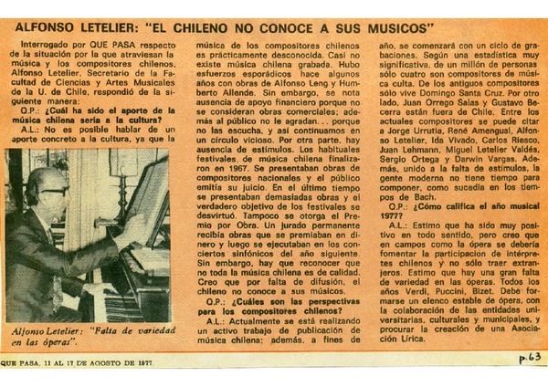 Alfonso Letelier: el chileno no conoce a sus músicos.