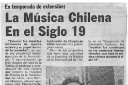 La Música Chilena en el Siglo 19 En Temporada de Extensión.