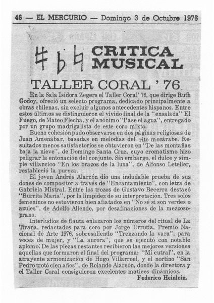 Taller Coral '76 Crítica Musical