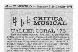Taller Coral '76 Crítica Musical