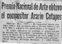 Premio Nacional de Arte obtuvo el compositor Acario Cotapos