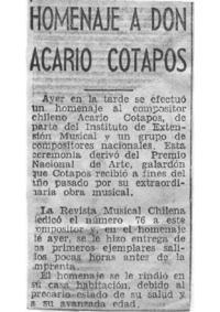 Homenaje a Don Acario Cotapos