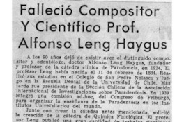 Falleció compositor y científico Prof. Alfonso Leng Haygus
