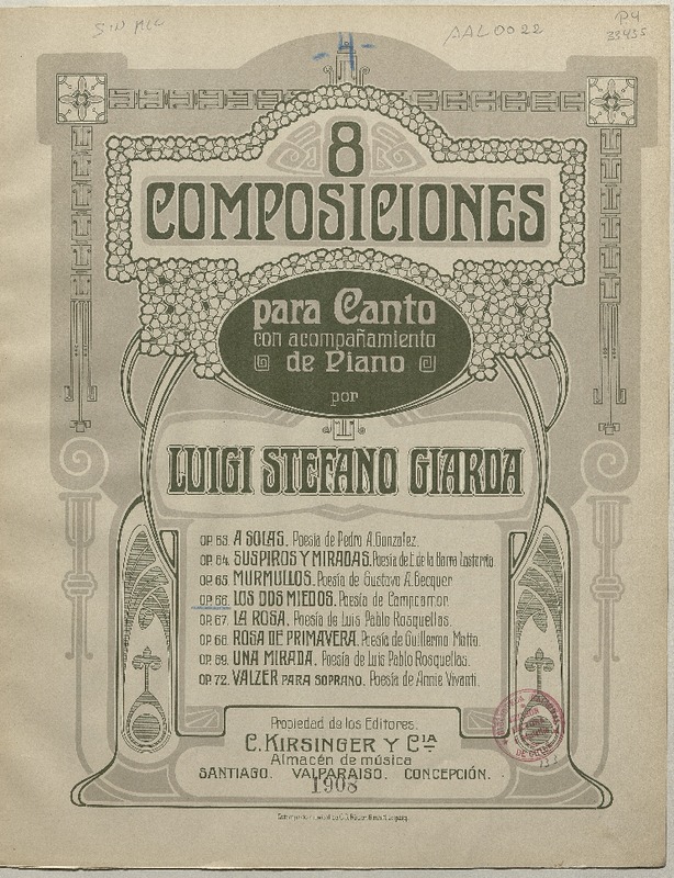 Los dos miedos [para canto con acompañamiento de piano] [música] : poesía de Campoamor ; Luigi Stefano Giarda.