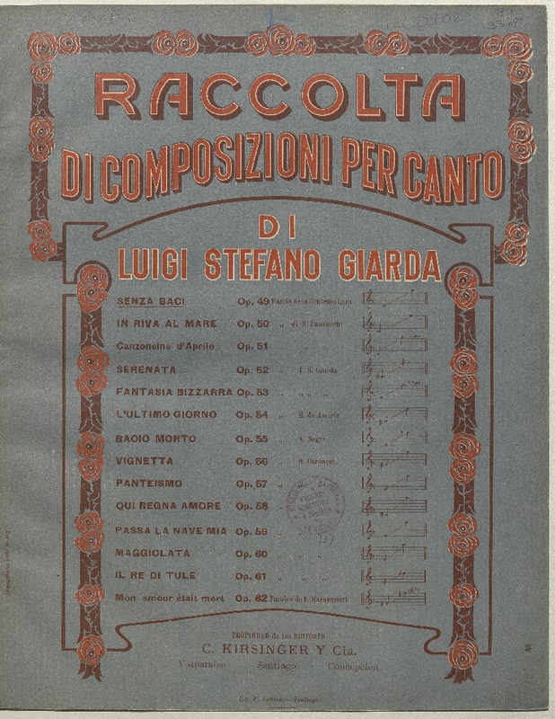 Senza baci [para canto con acompañamiento de piano] [música] : parole de la Contessa Lara ; Luigi Stefano Giarda.
