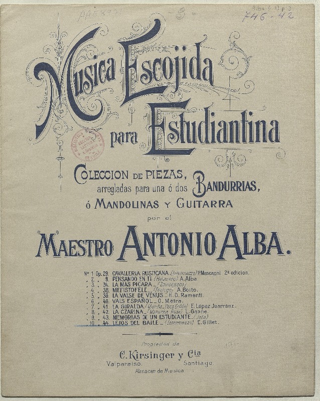 Lejos del Baile = Loin du bal intermezzo ; arreglada para una o dos bandurrias o mandolinas y guitarra [música] : E. Gillet ; arreglado para estudiantina por Antonio Alba.