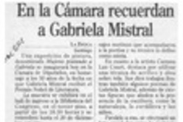 En la Cámara recuerdan a Gabriela Mistral  [artículo].