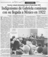 Indigenismo de Gabriela comienza con su llegada a México en 1922  [artículo] Ximena Poo.