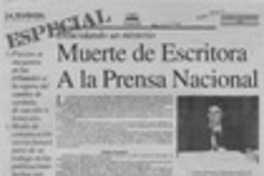 Muerte de escritora a la prensa nacional  [artículo] Luis Herrera Sandoval.