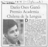 Darío Oses ganó premio Academia Chilena de la Lengua  [artículo].