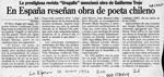 En España reseñan obra de poeta chileno  [artículo] X. P.