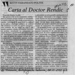 Carta al doctor Rendic  [artículo] Ketty Farandato Politis.