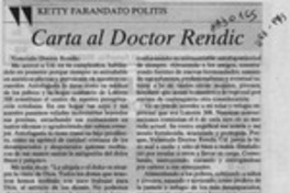 Carta al doctor Rendic  [artículo] Ketty Farandato Politis.