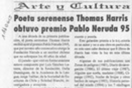 Poeta serenense Tomás Harris octuvo premio Pablo Neruda  [artículo].