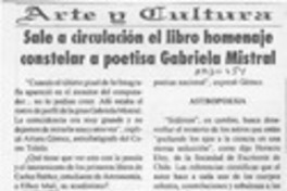 Sale a circulación el libro homenaje constelar a poetisa Gabriela Mistral  [artículo].