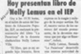 Hoy presentan libro de Nelly Lemus en el IEP  [artículo].