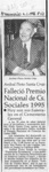 Falleció Premio Nacional de Cs. Sociales 1995  [artículo].