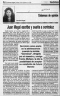 Juan Magal escribe y sueña a contraluz  [artículo] Sandra Rogel.