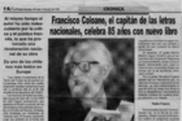 Francisco Colane, el capitán de las letras nacionales, celebra 85 años con nuevo libro  [artículo].