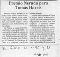 Premio Neruda para Tomás Harris  [artículo].