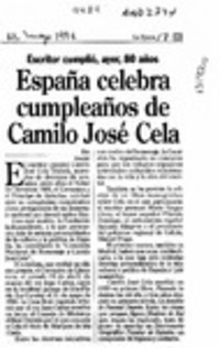 España celebra cumpleaños de Camilo José Cela  [artículo].