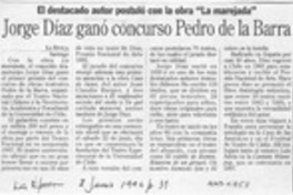 Jorge Díaz ganó concurso Pedro de la Barra  [artículo].