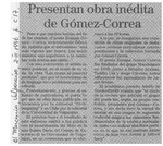 Presentan obra inédita de Gómez-Correa  [artículo].