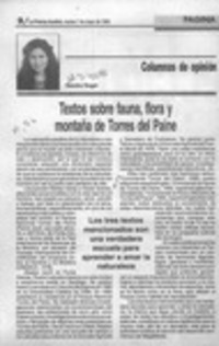 Textos sobre fauna, flora y montaña de Torres del Paine  [artículo] Sandra Rogel.