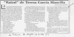 "Raizal" de Teresa García Mancilla  [artículo] Darío de la Fuente D.