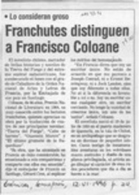 Franchutes distinguen a Francisco Coloane  [artículo].