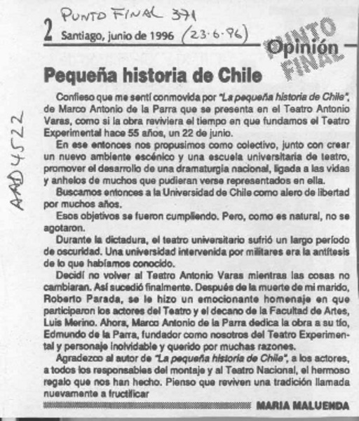 Pequeña historia de Chile  [artículo] María Maluenda.