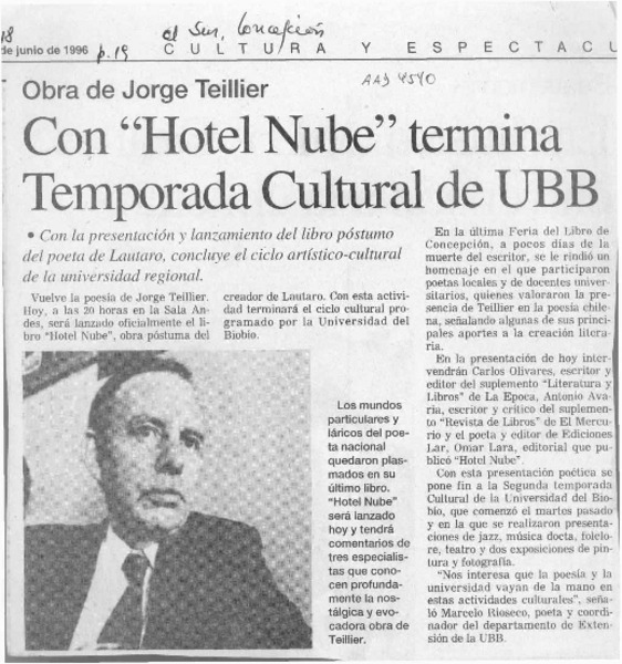 Con "Hotel Nube" termina Temporada Cultural de UUB.  [artículo].