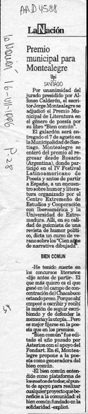 Premio Municipal para Montealegre  [artículo].